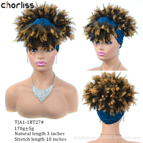 Wholesale Natural Blonde Black Heat Resistant Kinky Curly Afro Short Wig Synthetic Hair Women's Headband Wigs For Black Women